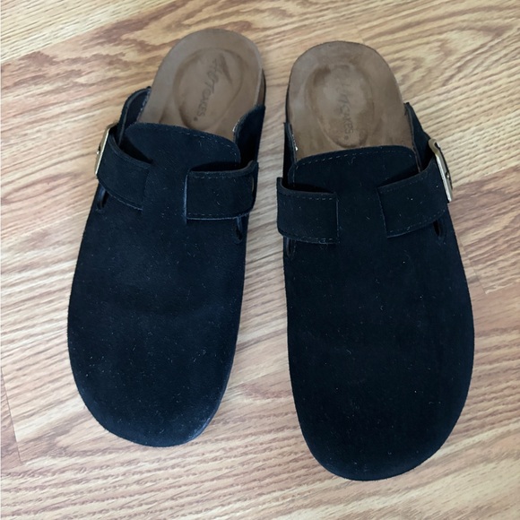 Shoes - Black Suede Slip-On Clogs